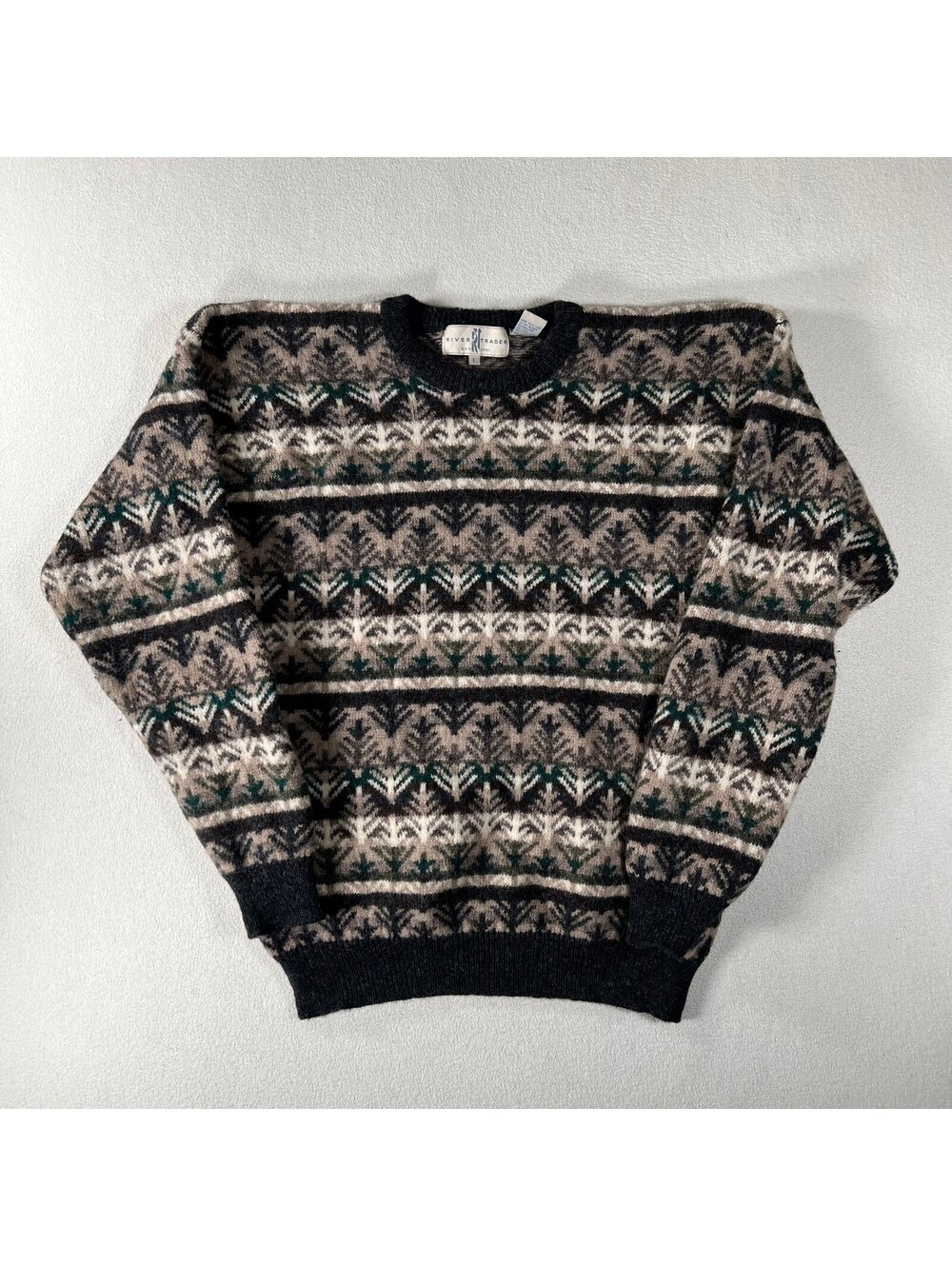 Vintage Jacquard Weave River Trader 100% Wool Shetland Knitted Patterend Sweater